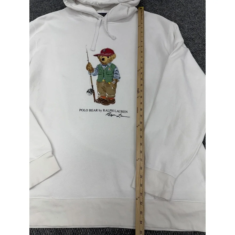 Polo Ralph Lauren Men's 4XLT White Fishing Adventure Bear Hoodie Sweatshirt
